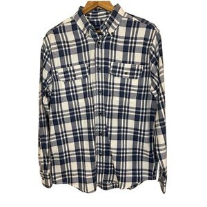 NWOT Faded Glory Navy and White Plaid Flannel Long Sleeve Shirt Men’s size M